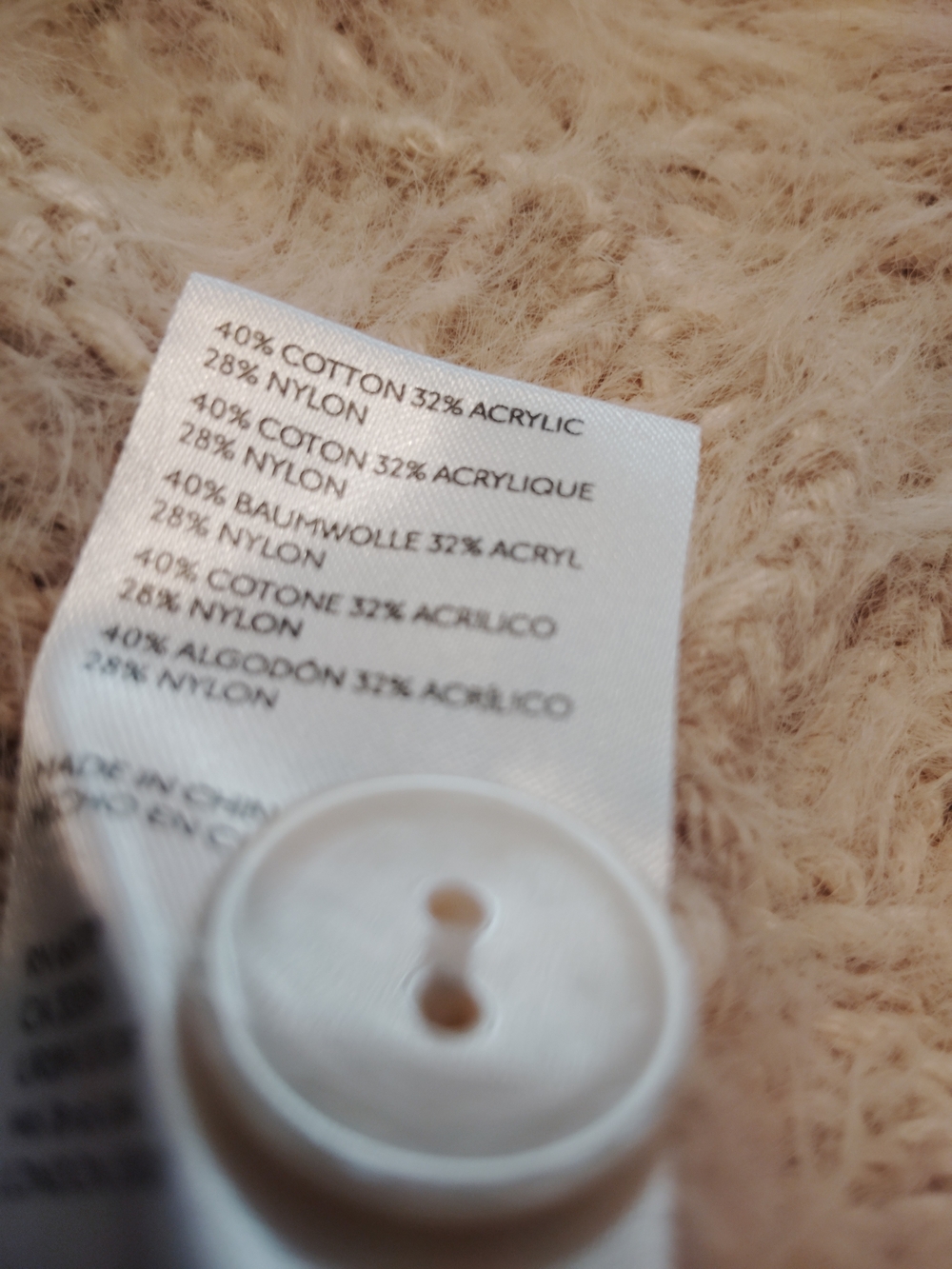 Anthropologie Cream Fuzzy V-Neck Button Cardigan - Picture 6 of 6